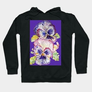 Pansy Watercolor Purple Flower Pattern on Dark Purple Hoodie